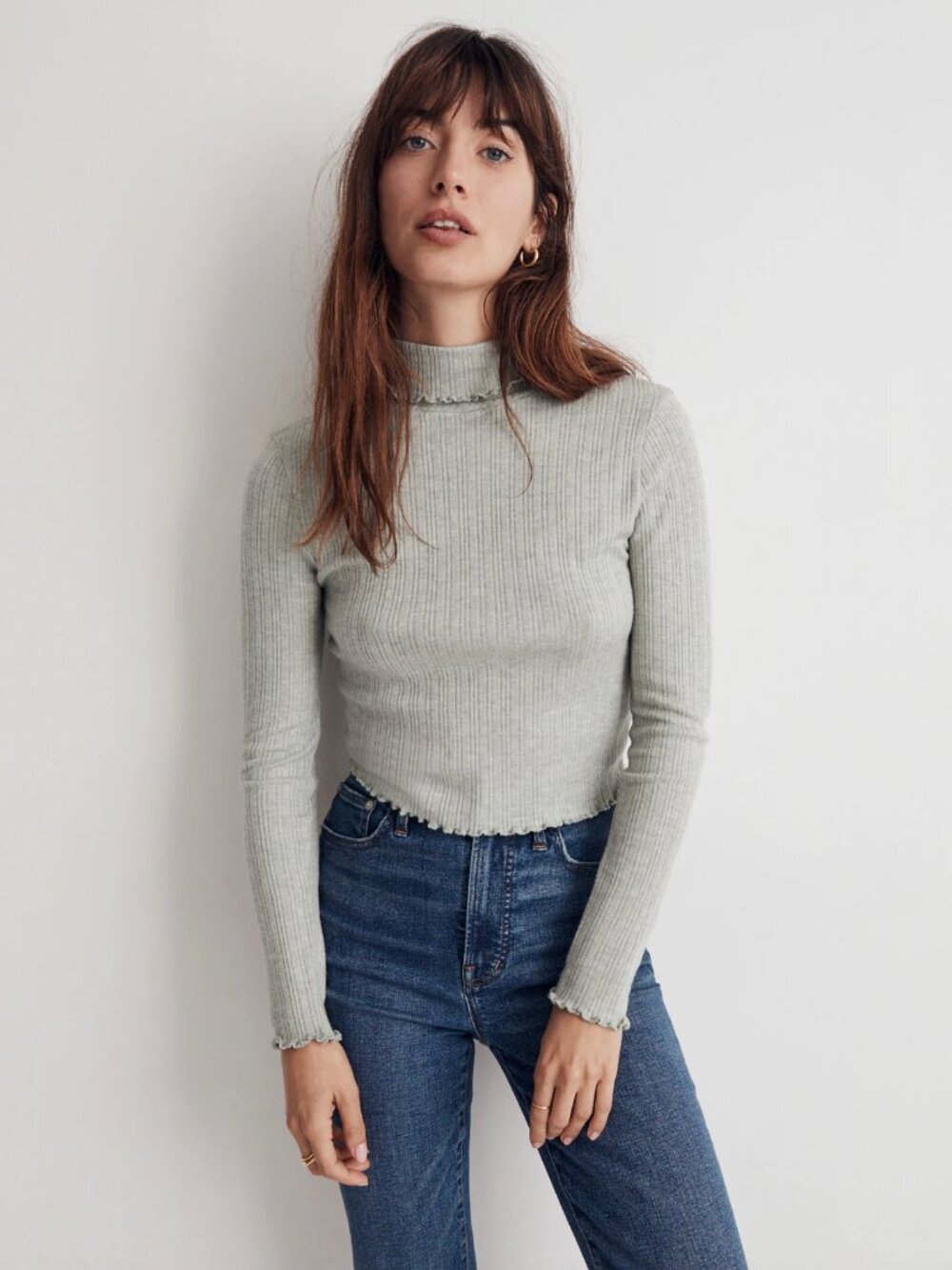 Madewell Cropped Long-Sleeve Turtleneck in Frosted Sage Size S